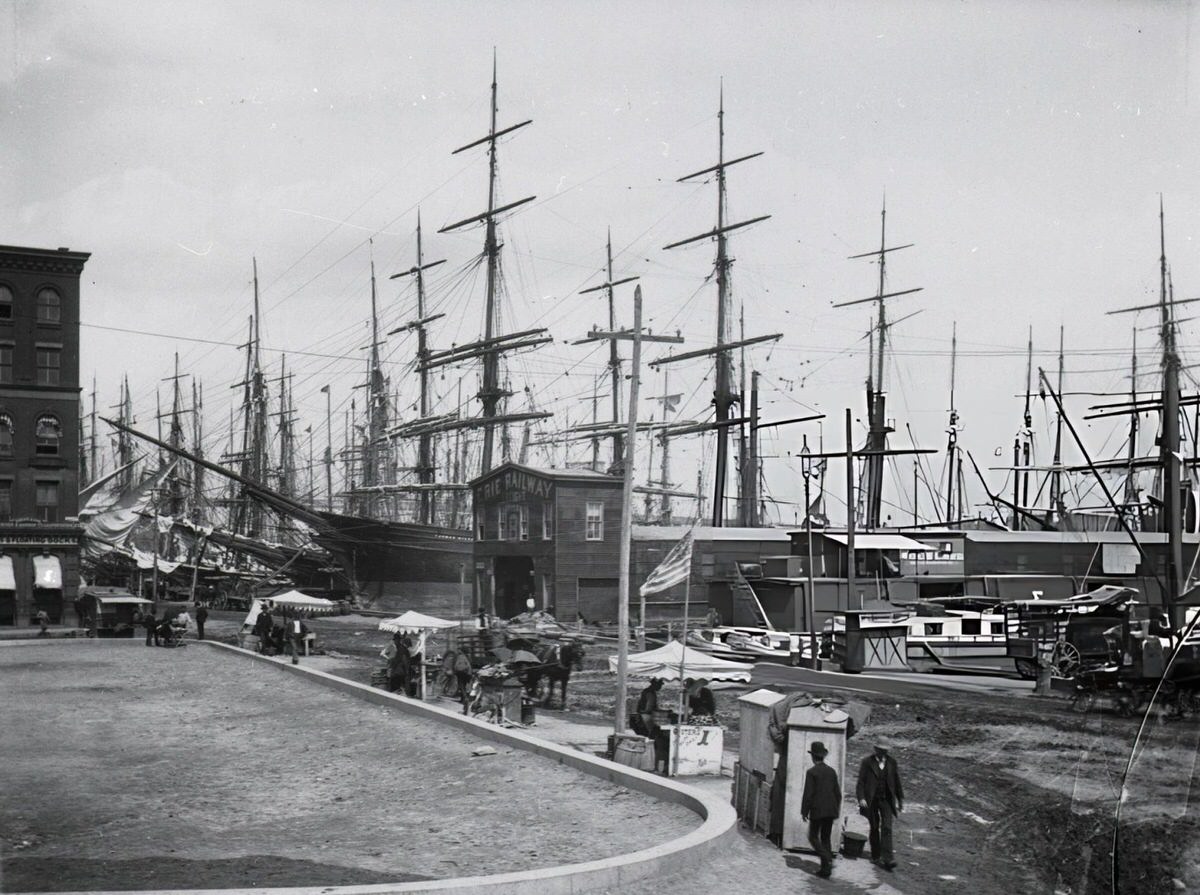 Sailboat Masts Along South Street And Coenties Slip, 1885.