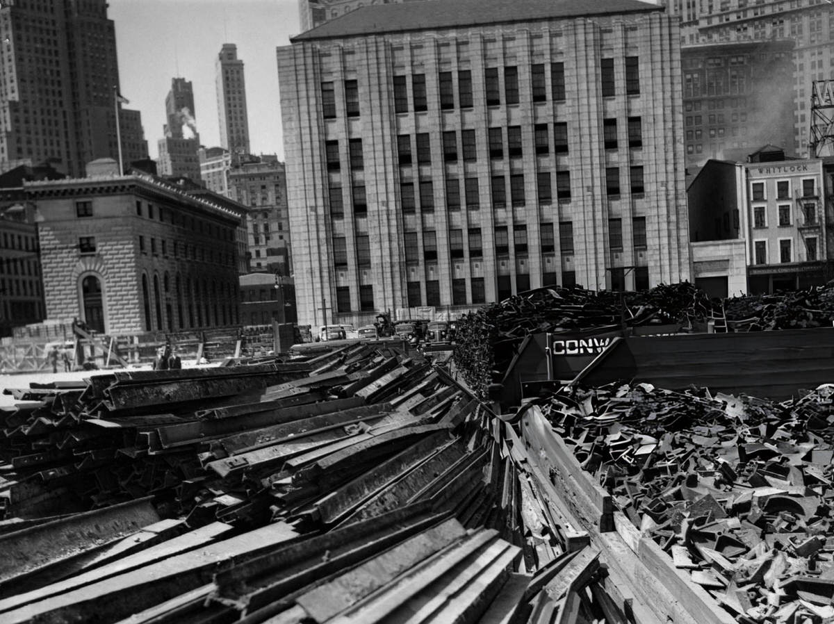 Scrap Iron Awaiting Overseas Shipment On South Street Near The Battery, Manhattan, 1935.