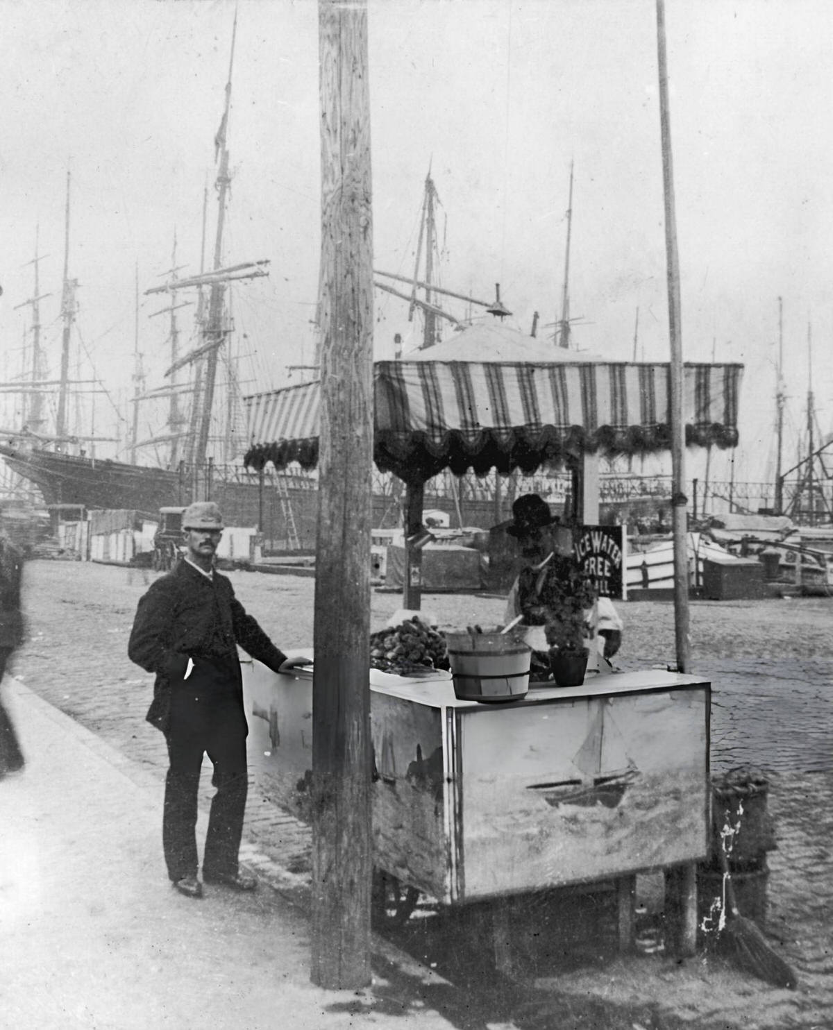 Customer At A Fresh Oyster Stand On South Street Near The Harbor, New York, 1880S.