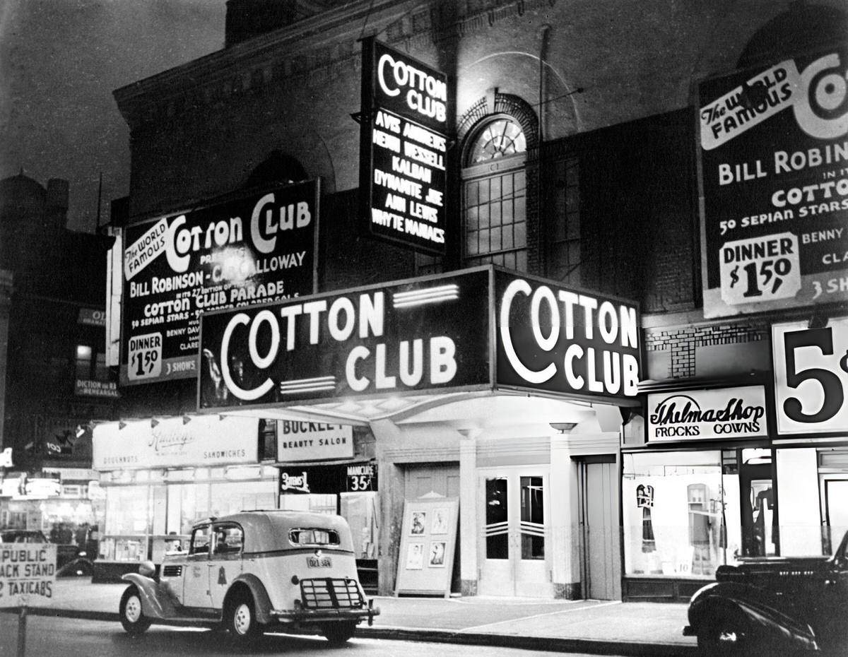 Nighttime View Of The Cotton Club Marquee Advertising Bill Robinson And Cab Calloway, New York, 1930S.