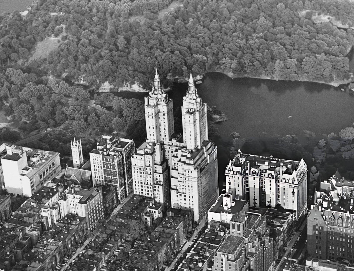 Twin Towers Of The San Remo Apartment Building Overlooking Central Park Lake, 1955.