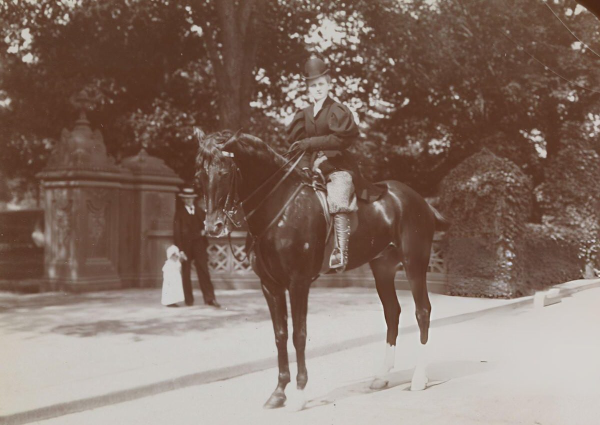 Actress Riding A Horse Astride In Central Park, New York, 1895.