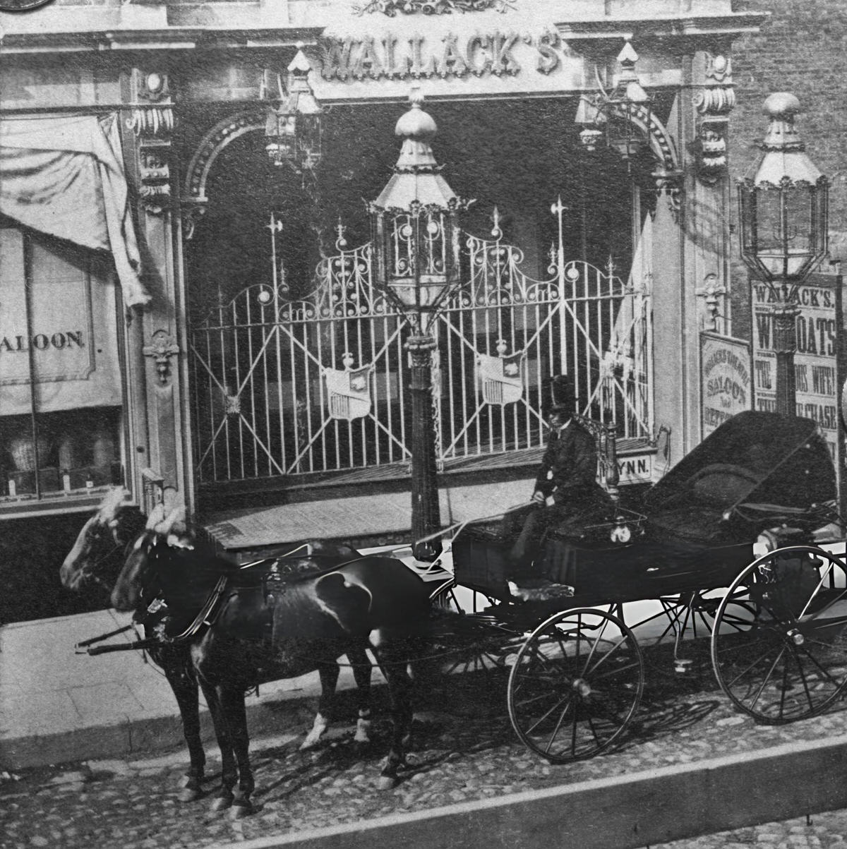 Horse-Drawn Carriage Outside Wallack'S Theatre On Broadway, New York, 1870.