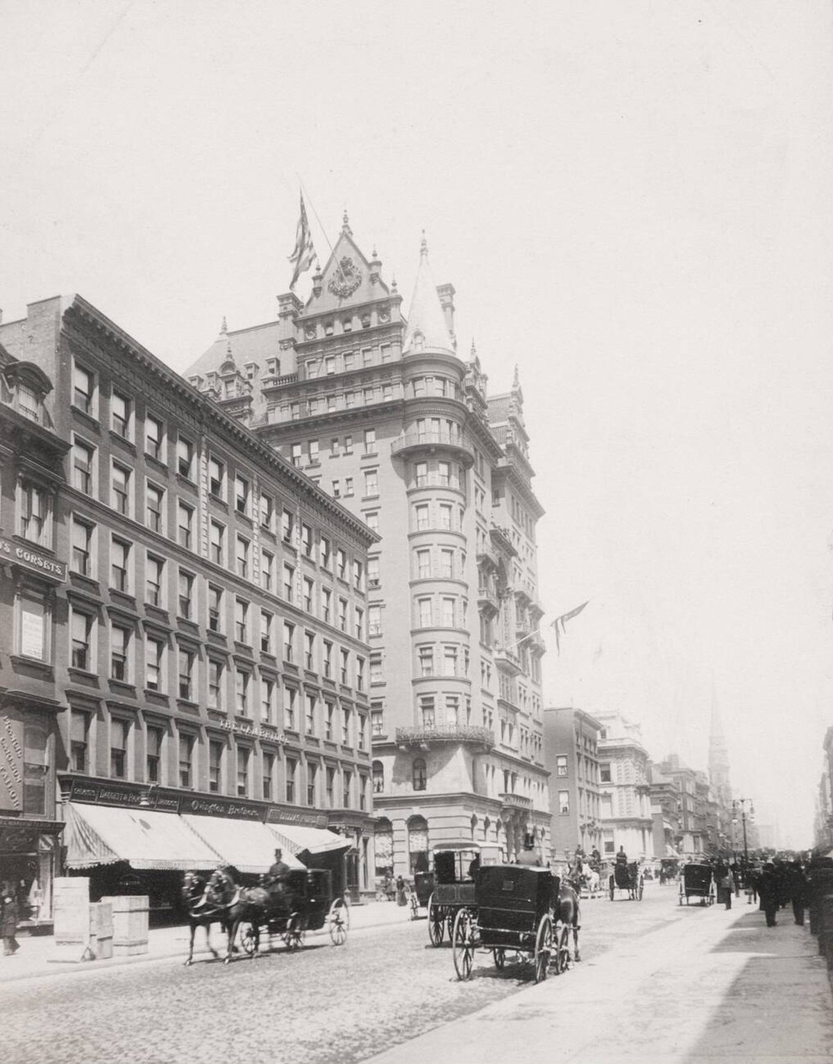 Buildings And Horse-Drawn Traffic On 5Th Avenue, New York, 1900.