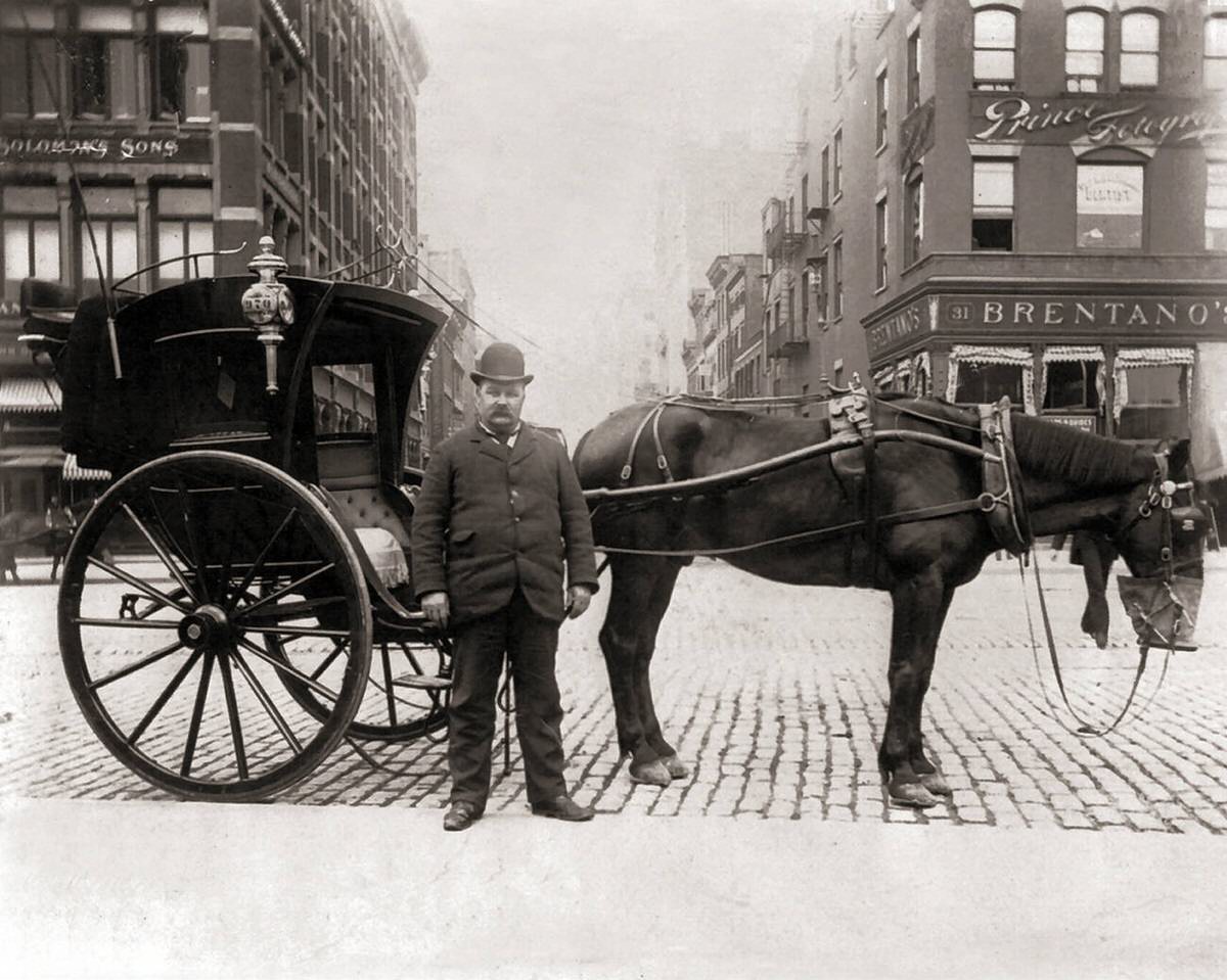 Hansom Cab And Driver, New York, 1896.