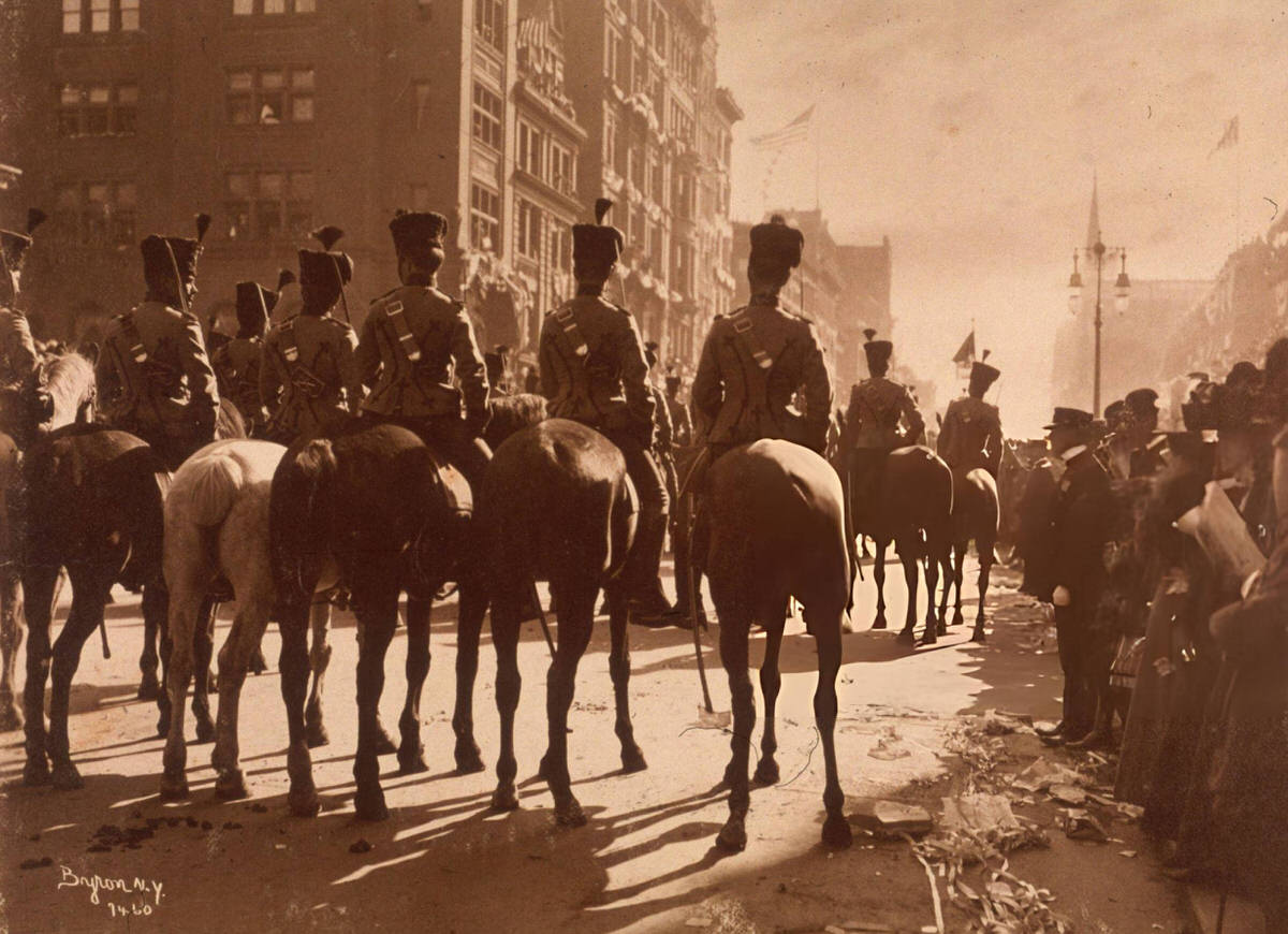 Members Of Squadron A On Horseback During A Parade For George Dewey At Fifth Avenue And 42Nd Street, New York, 1898.