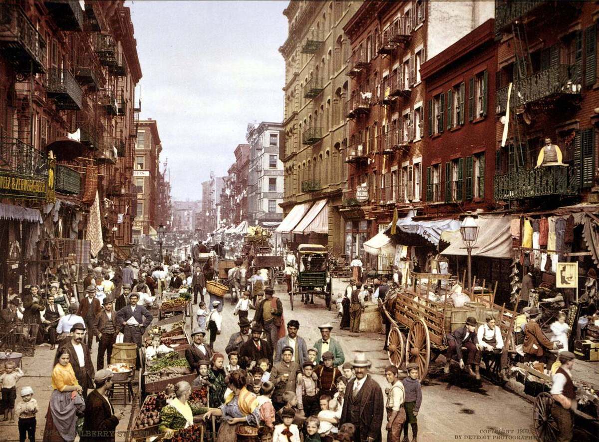 Vendors And Pushcarts On Mulberry Street, New York, 1900.