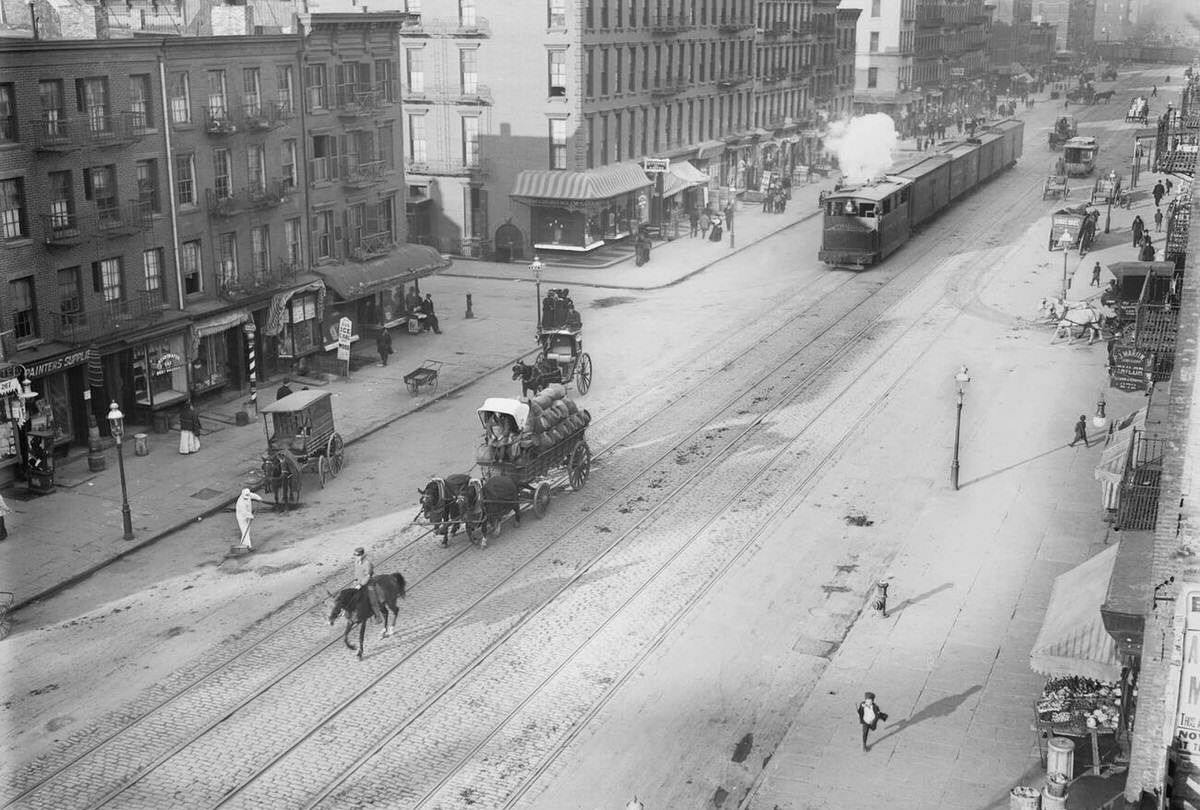 Mounted Escort Leading A Train At Eleventh Avenue And 28Th Street, New York, 1900.