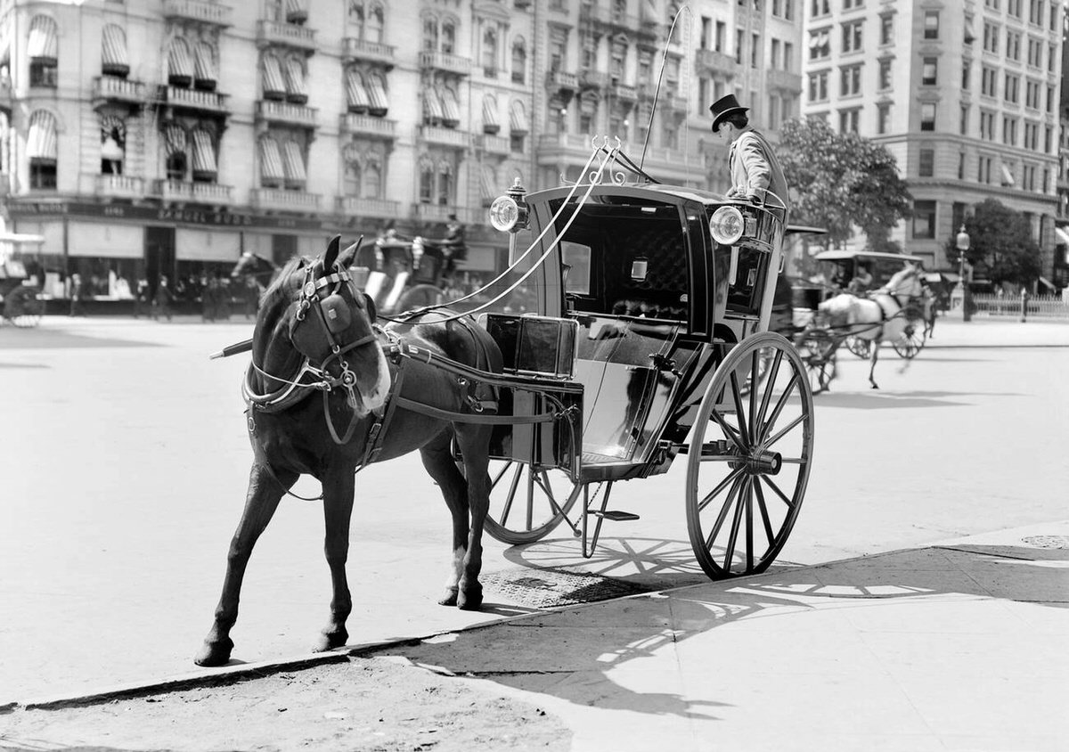 Horse-Drawn Carriage At Madison Square, New York, 1900.