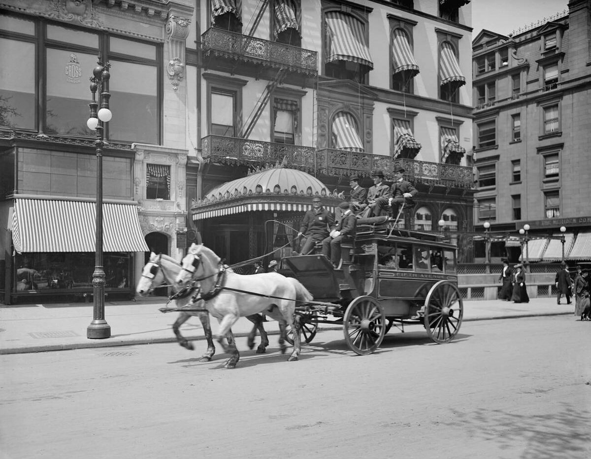 Stagecoach On Fifth Avenue, New York, 1900.