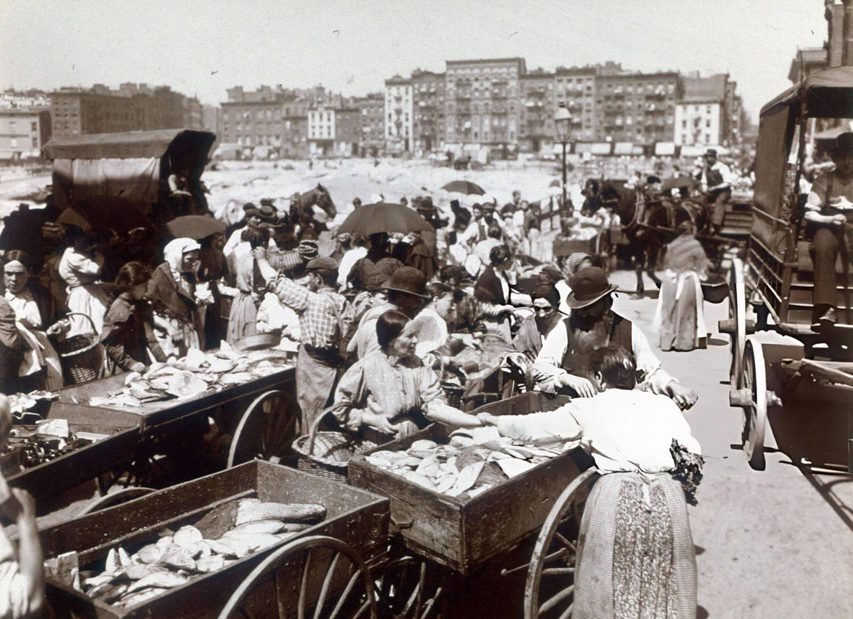 Outdoor Fish Market At Hester And Suffolk Streets On The Lower East Side, New York, 1898.