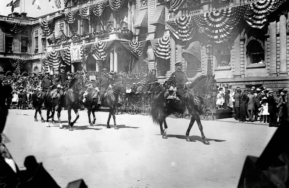 Mounted Police At The Olympic Athletes Reception Before City Hall, New York, 1908.