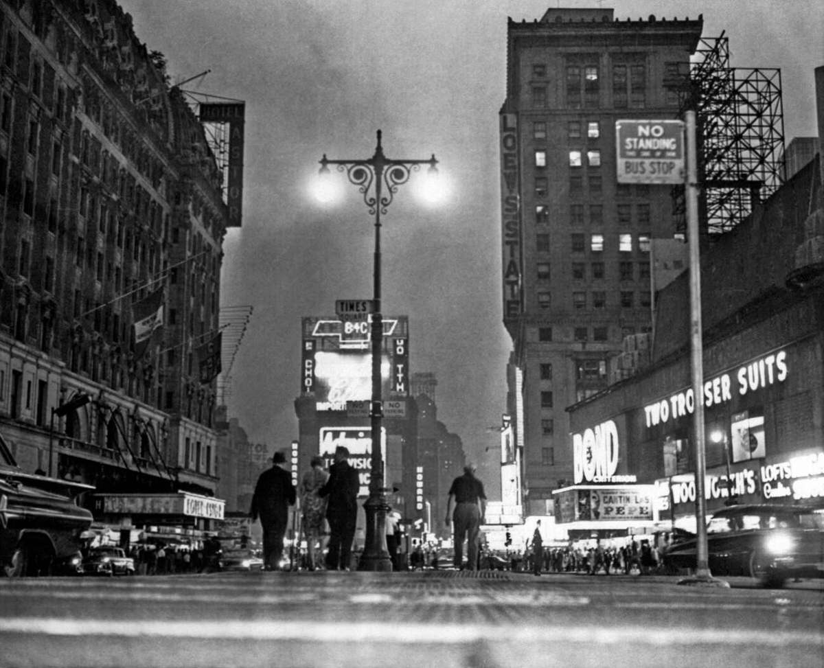 Times Square Looking North During A Power Outage On The Great White Way, Manhattan, 1961.
