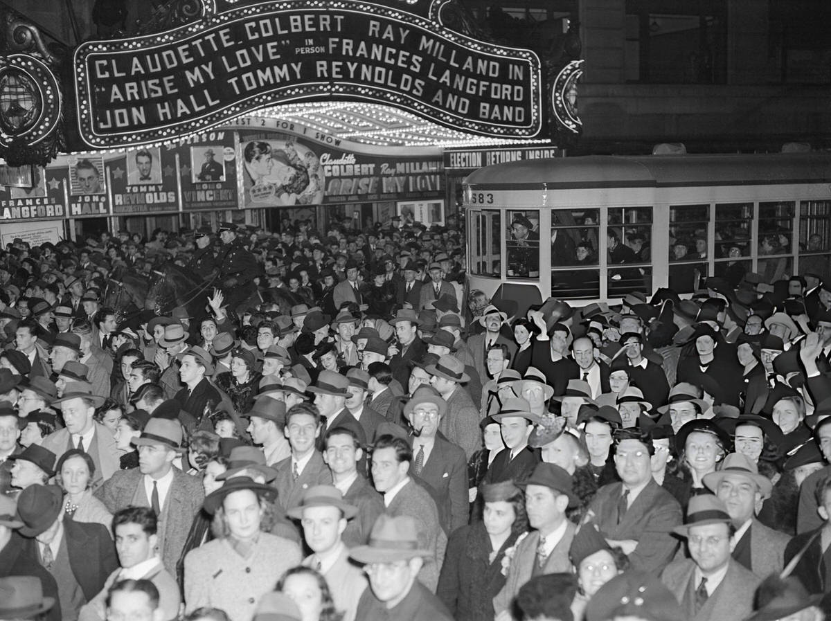 Crowds In Front Of The Paramount Theater On The Great White Way Watching Presidential Election Returns, New York, 1940.