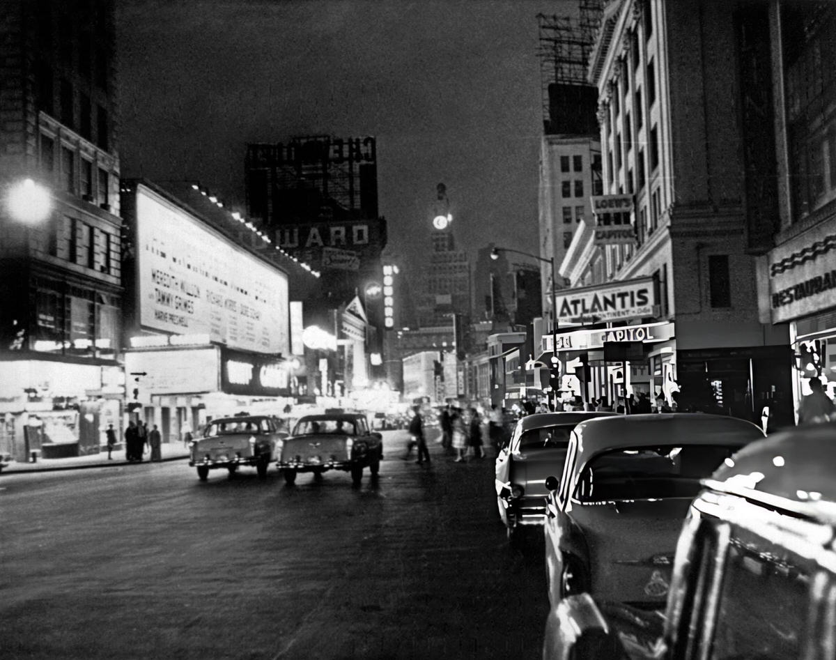 Broadway Looking South From 52Nd Street Toward Times Square During A Power Outage On The Great White Way, Manhattan, 1961.