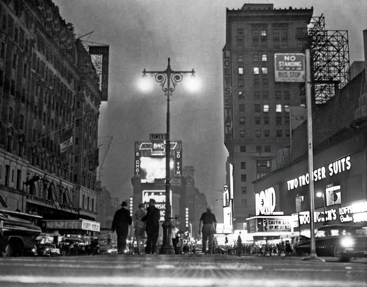Times Square Looking North During A Power Outage On The Great White Way, Manhattan, 1961.