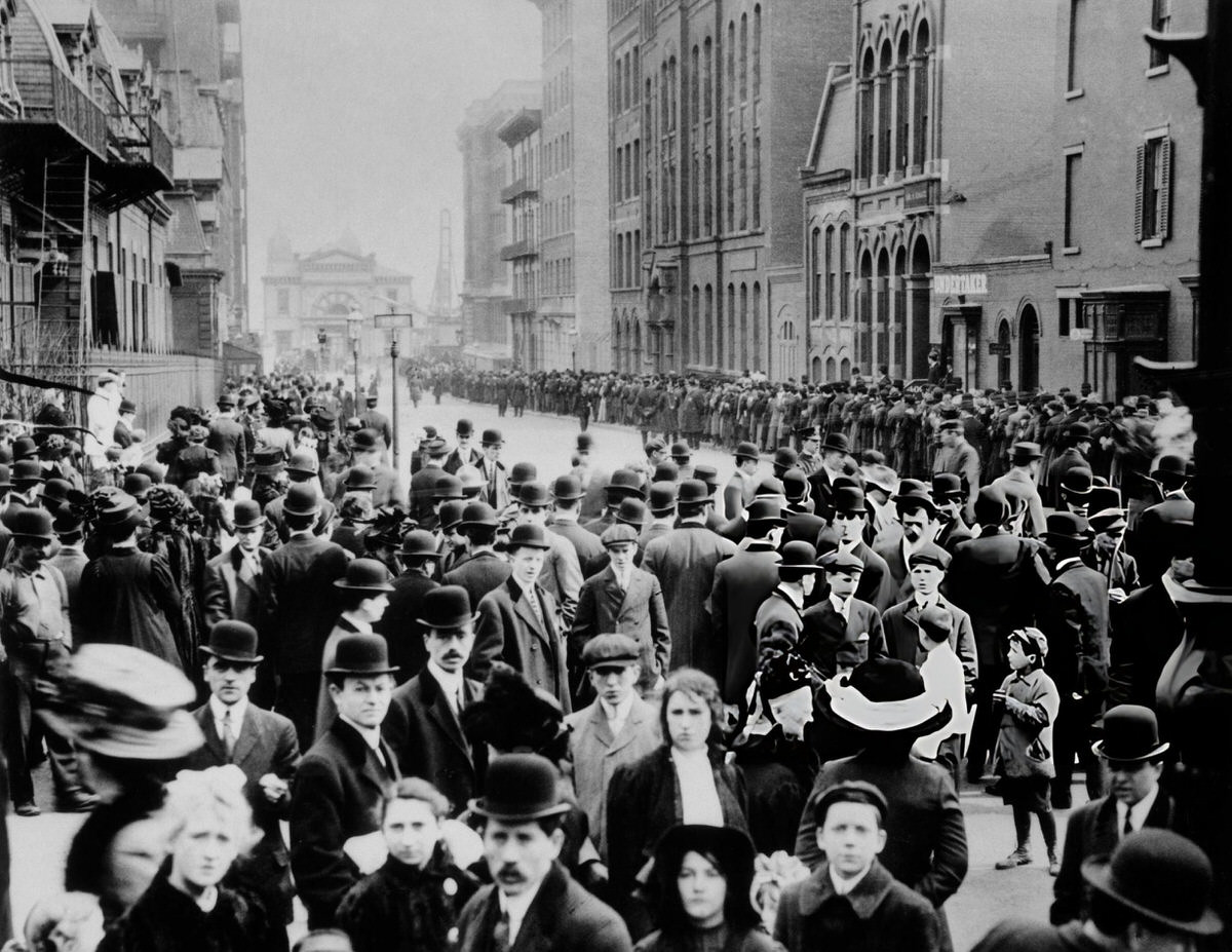Crowds Waiting To Enter The Temporary Morgue At The 26Th Street Pier To Identify Victims Of The Triangle Shirtwaist Fire, 1911.