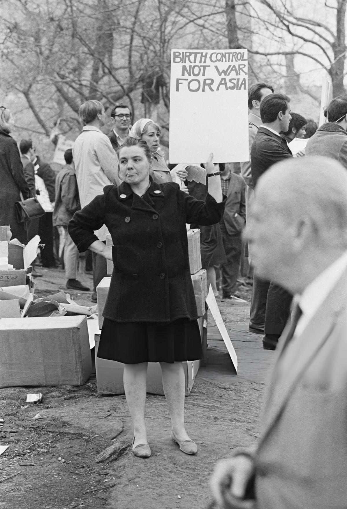 Advocate Of Malthusianism At A Vietnam War Peace Rally, New York, 1967.