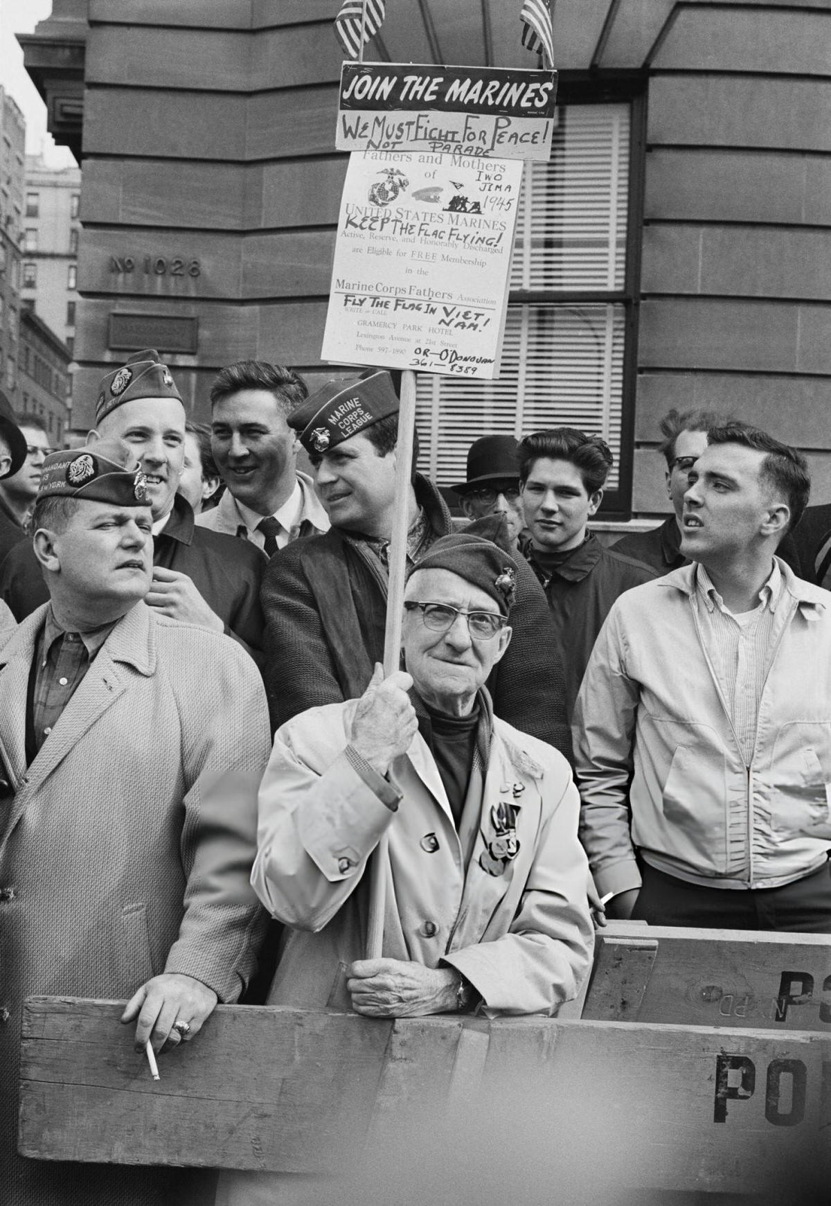 Counter-Protester From The Marine Corps Fathers Association At A Peace Rally, New York, 1967.