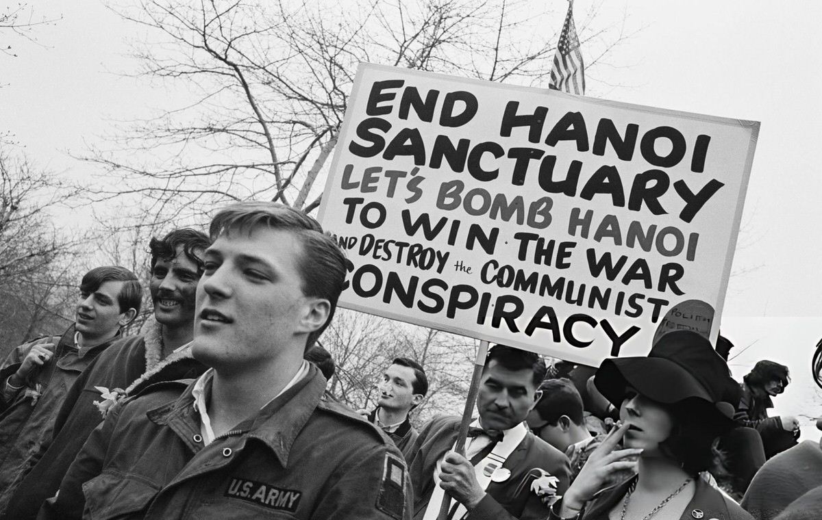 Counter-Protesters Advocating The Bombing Of Hanoi At A Peace Demonstration, New York, 1967.