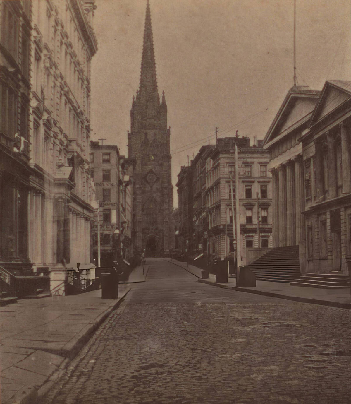 Wall Street With A View Of Trinity Church, Manhattan.
