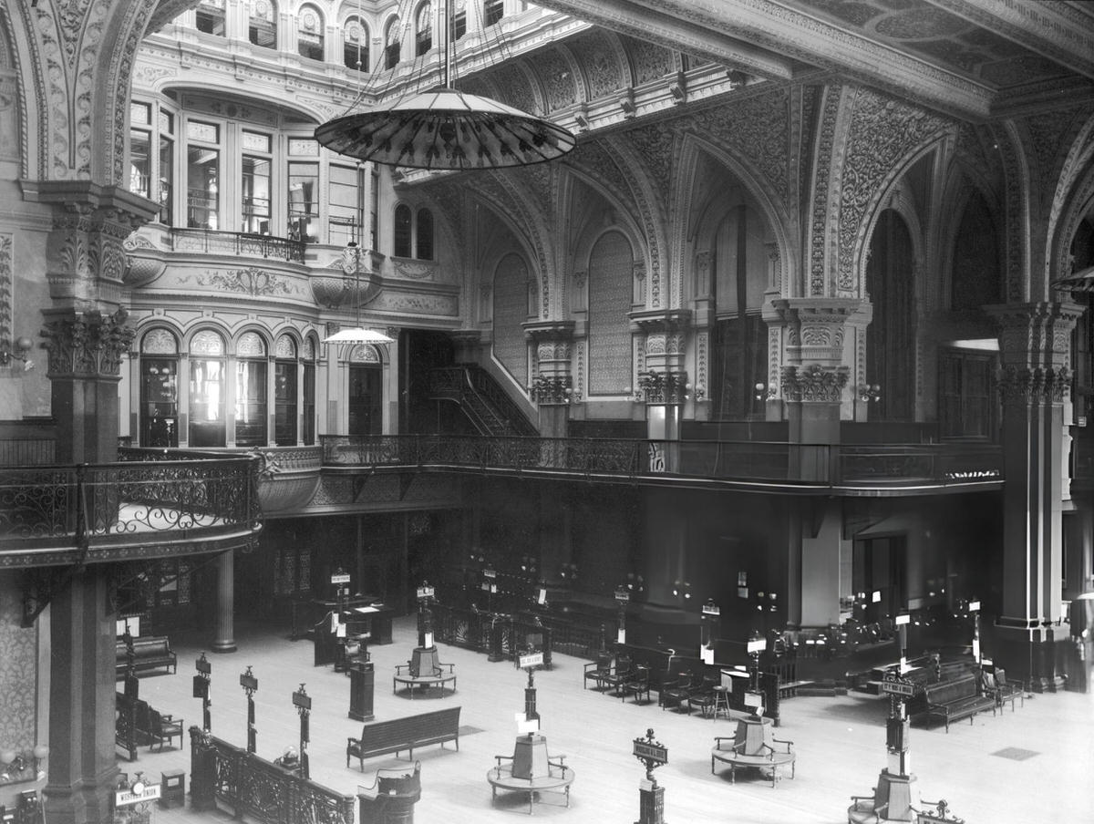 Interior Of The Old Stock Exchange On Wall Street, New York, 1893.