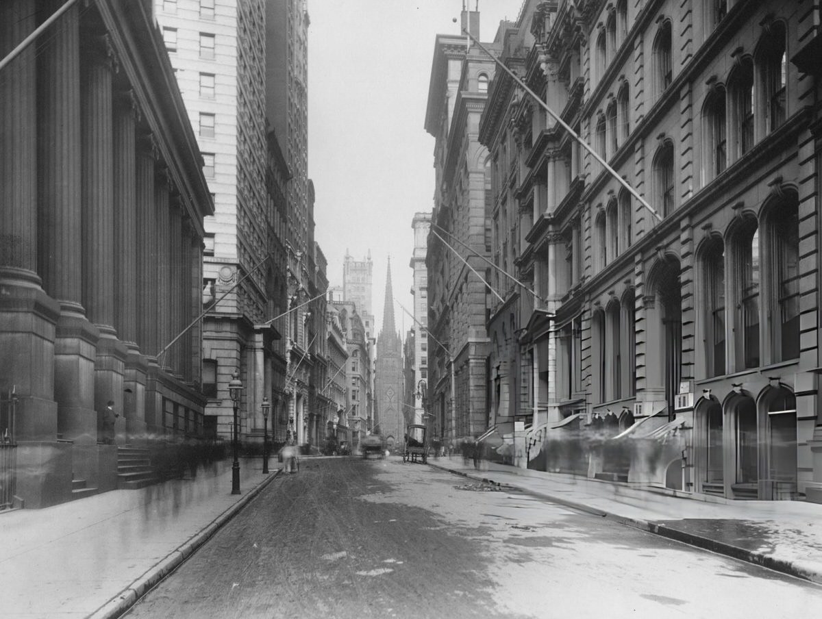 Wall Street Looking Toward Trinity Church, New York, 1895.