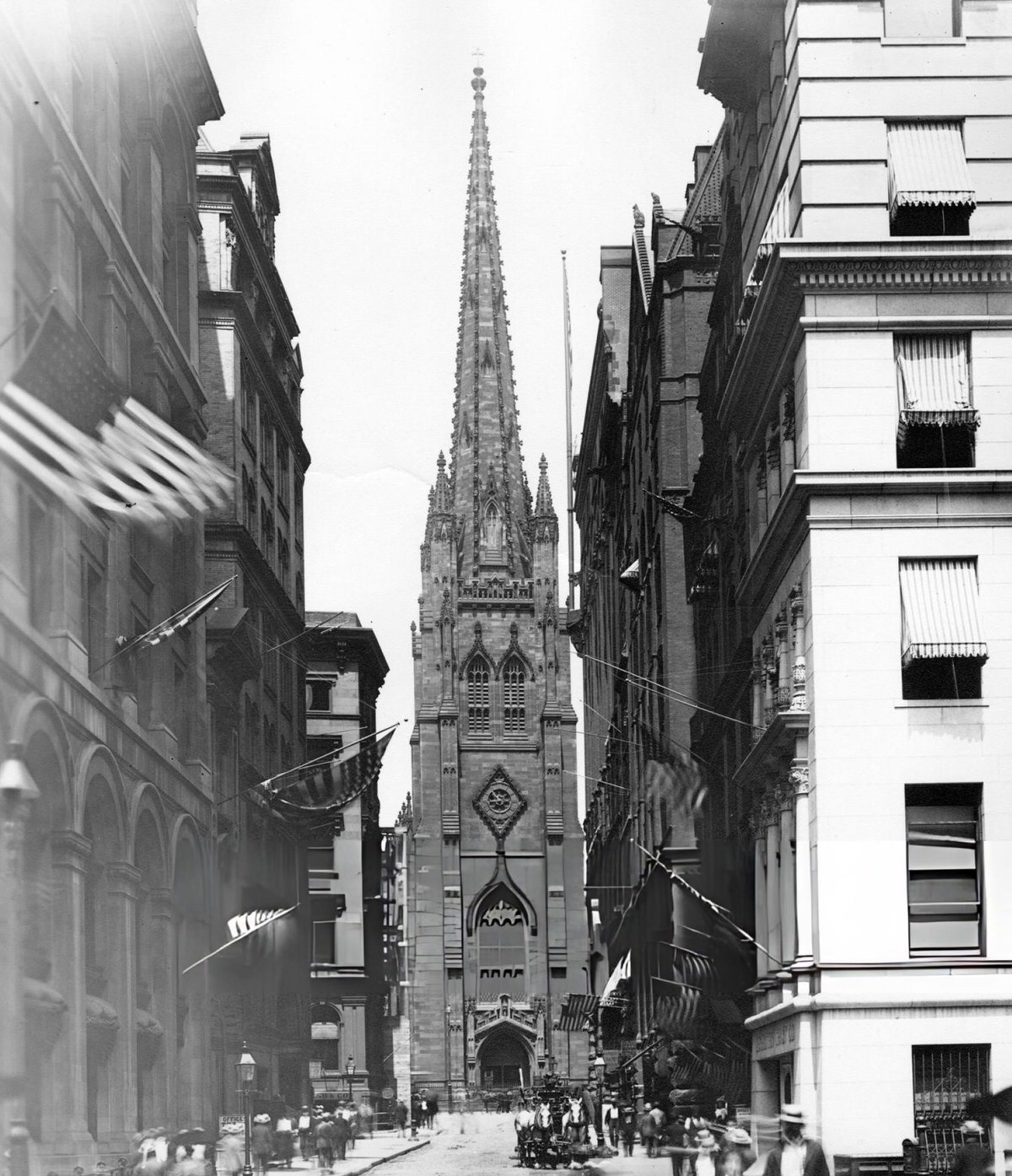View From The Intersection Of Wall And Broad Streets Toward Trinity Church, New York, 1895.