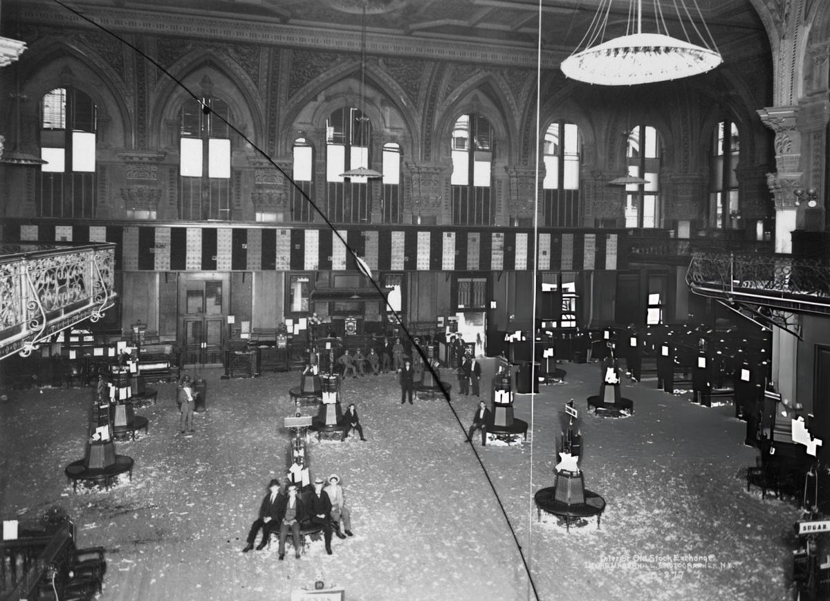 Brokers In The Interior Of The Old New York Stock Exchange Building, 1895.