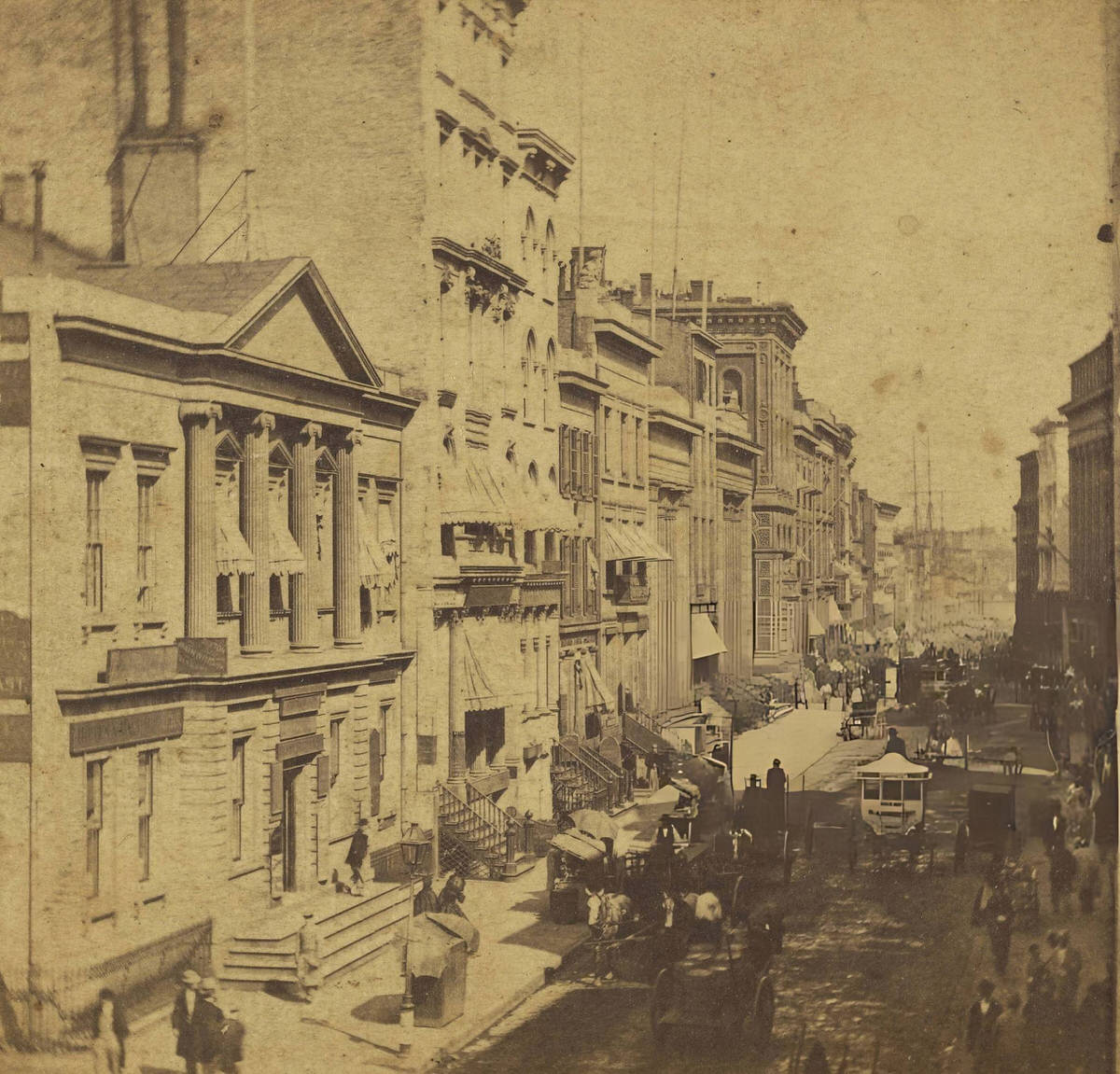 Looking Down Wall Street From The Corner Of Broad Street, 1864.