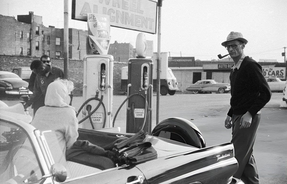 Marilyn Monroe And Arthur Miller Refueling A Ford Thunderbird At A Gas Station, New York, 1956.