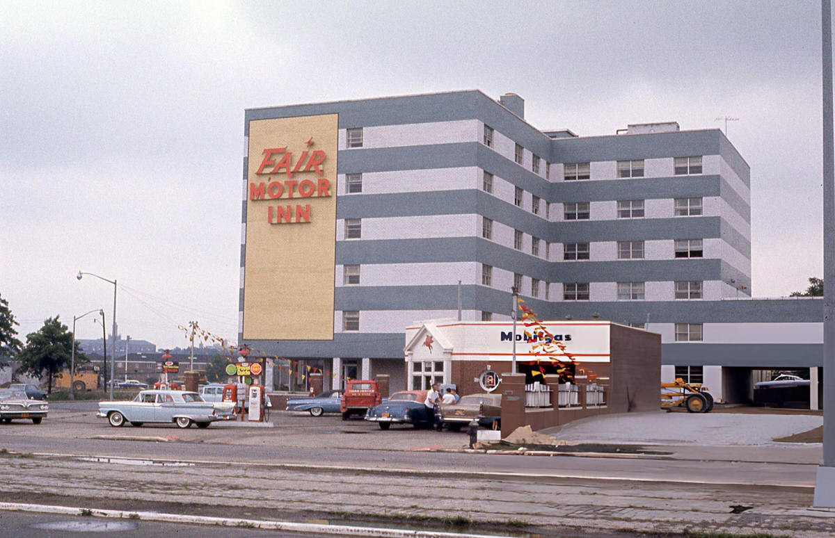 Fair Motor Inn And Mobil Gas Station Near The Long Island Expressway, Queens, 1963.