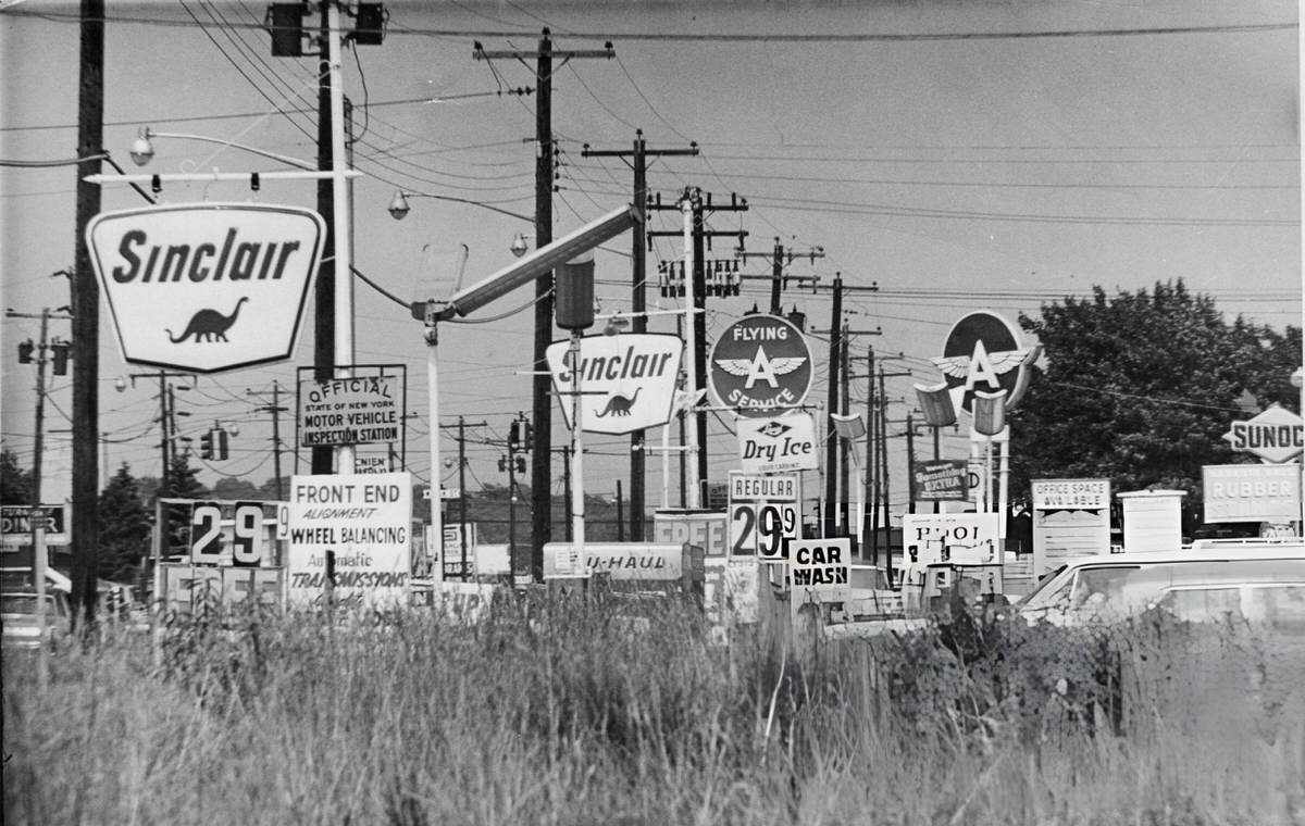 Gas Station And Oil Company Signs Along Hempstead Turnpike, Farmingdale, 1968.