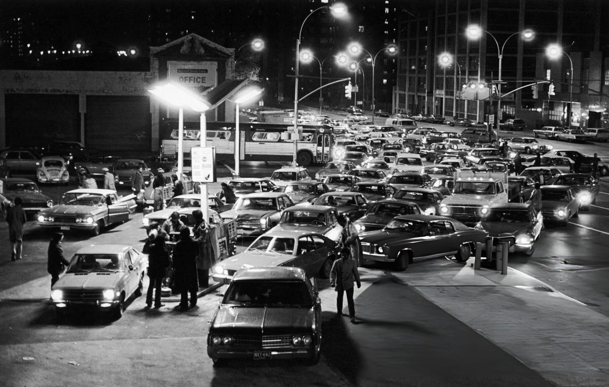 Cars Lined Up For Fuel During The Oil Crisis, Brooklyn, 1973.