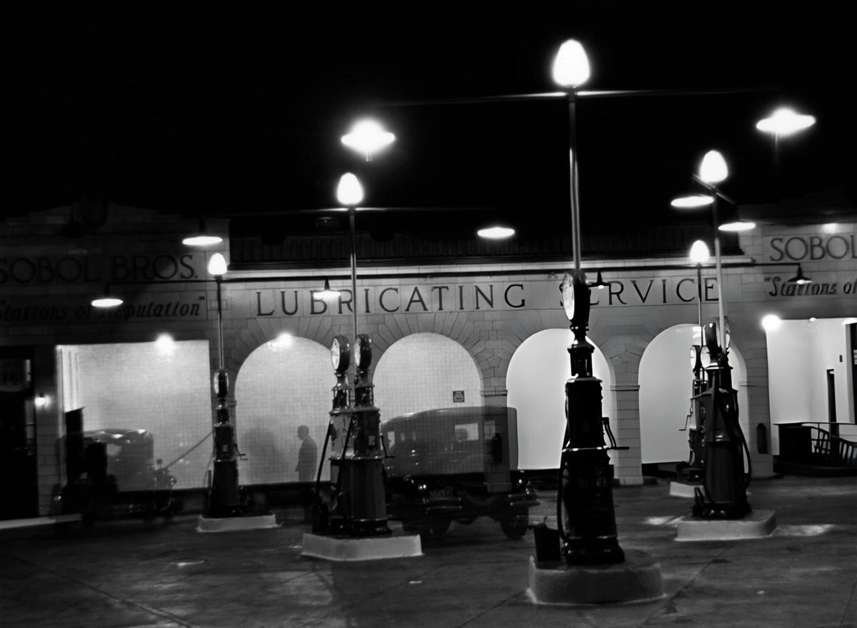 Gas Station At Night, New York, 1931.