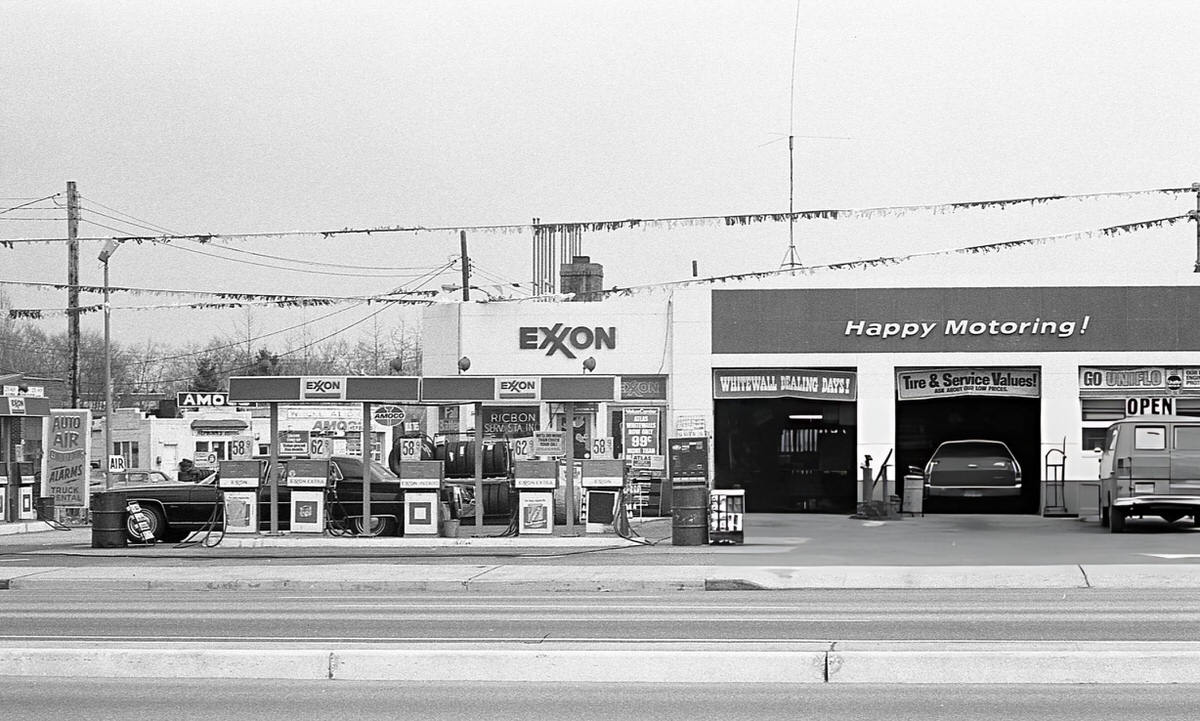 Exxon Gas Station On Woodhaven Boulevard In Forest Hills, Queens, 1975.