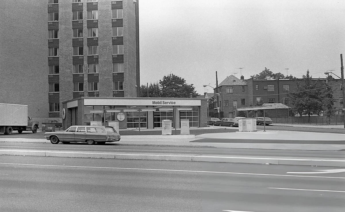 Mobil Gas Station On Woodhaven Boulevard In Rego Park, Queens, 1975.