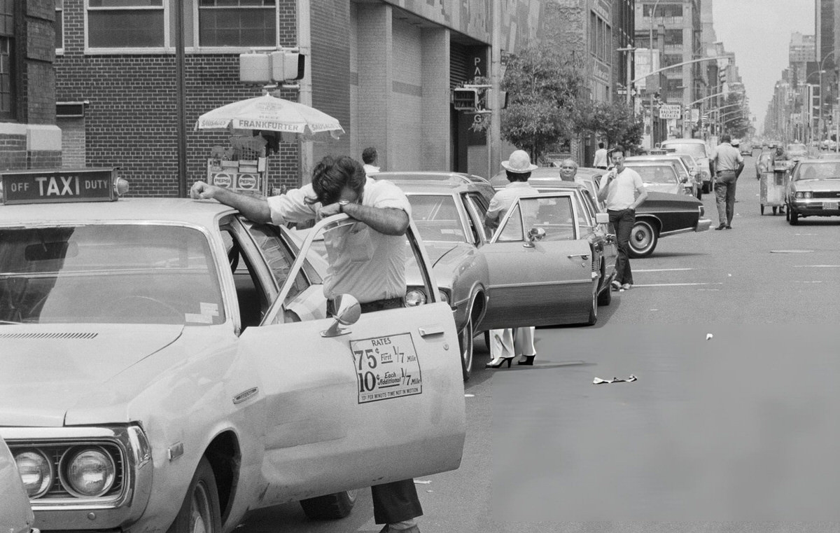 Taxi Driver Stefano Karanikolas Resting During A Two-Hour Wait For Fuel At A Mobil Station On West 42Nd Street, Manhattan, 1979.