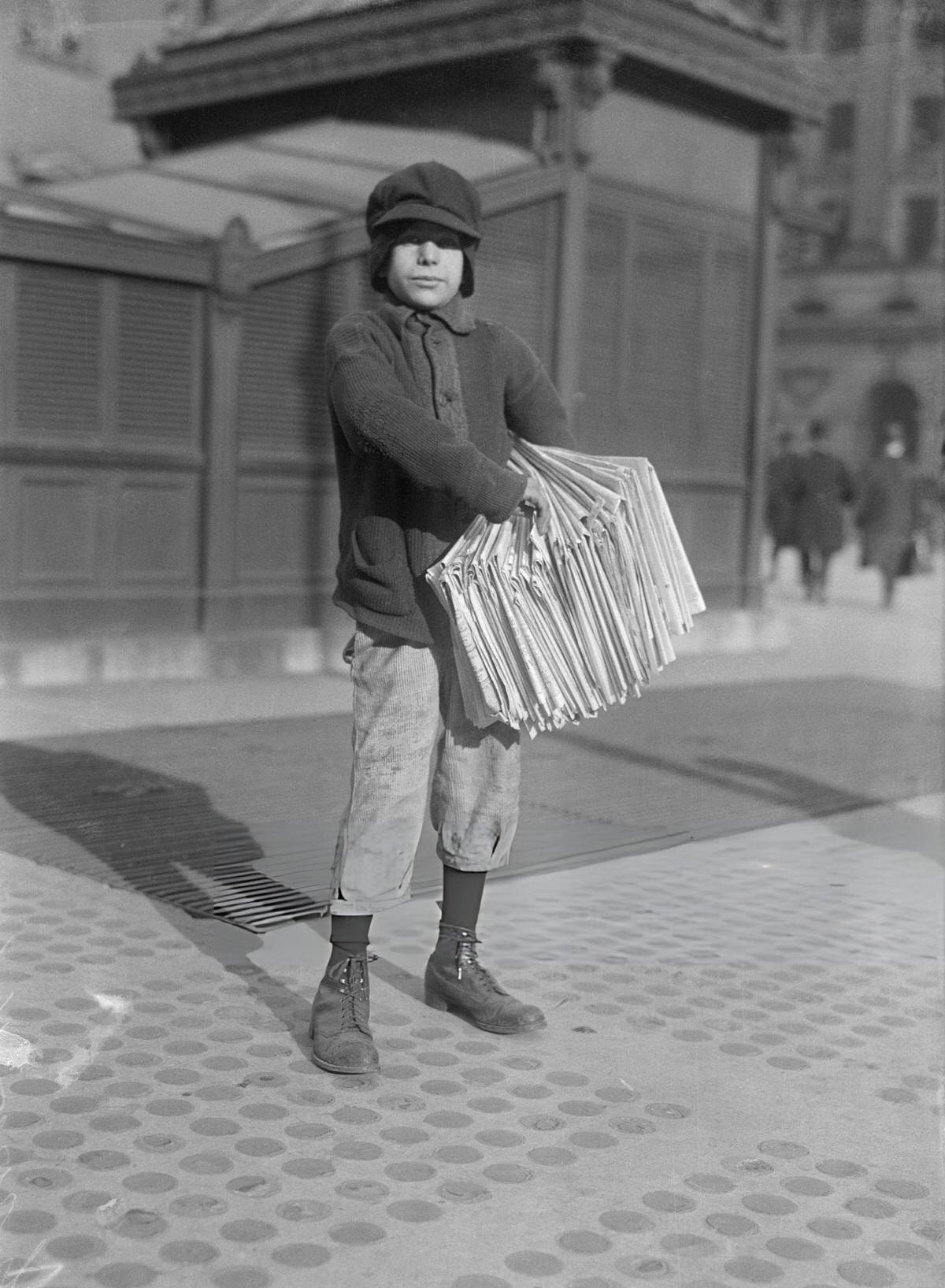 Newsboy Selling Papers On Park Row, New York, 1916.