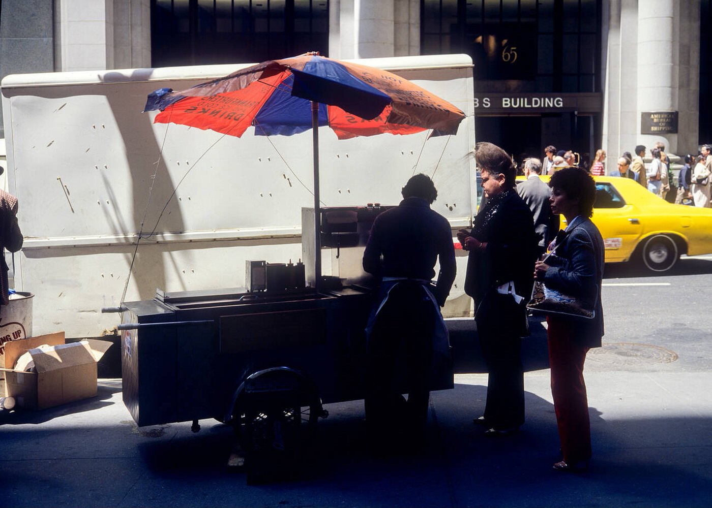 Mobile Food Seller Cart And Pedestrians In Manhattan, 1982