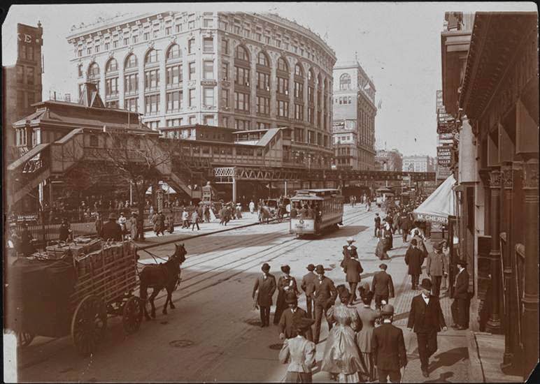Pedestrians, Streetcars, And Horse Carts At Herald Square Near Saks And Macy'S, 1906