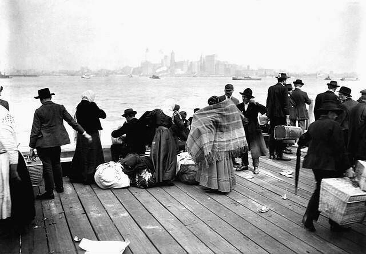Immigrants Waiting To Be Transferred At Ellis Island Looking Toward Manhattan, 1912