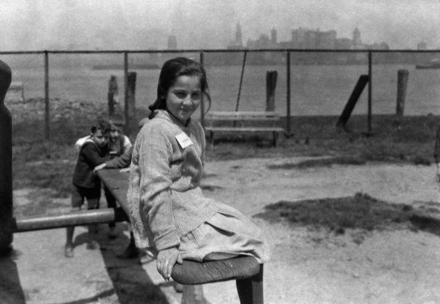Immigrant Children Playing On A Playground At Ellis Island, 1915