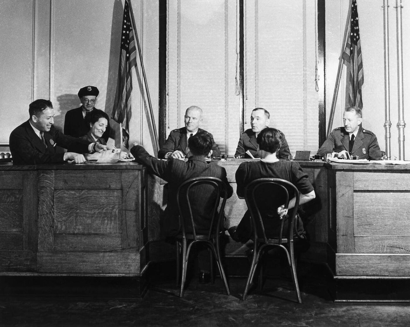 Detainees Facing A Review Panel At Ellis Island, 1940