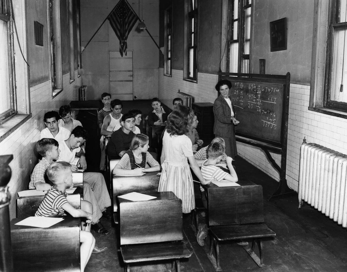 Children Attending A Class Taught By Social Worker Jennie Pratt While Detained At Ellis Island, 1947