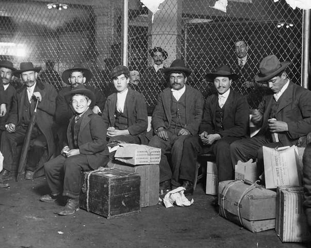 Italian Arrivals Ready To Be Processed At Ellis Island, 1908