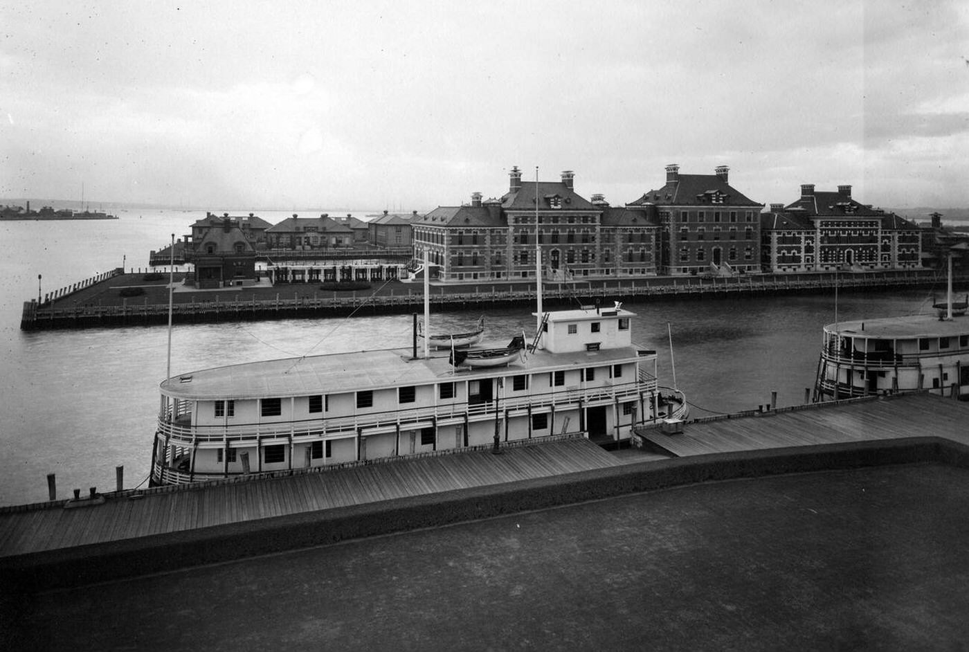 Ferries At The Pier And Ellis Island Buildings Seen From Atop The Immigration Station, 1907