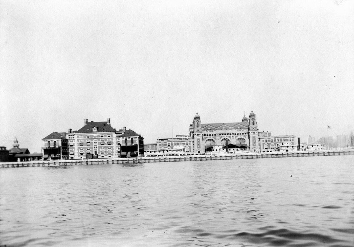 Ellis Island Hospital Building And Immigration Inspection Station Seen From Upper New York Bay, 1907