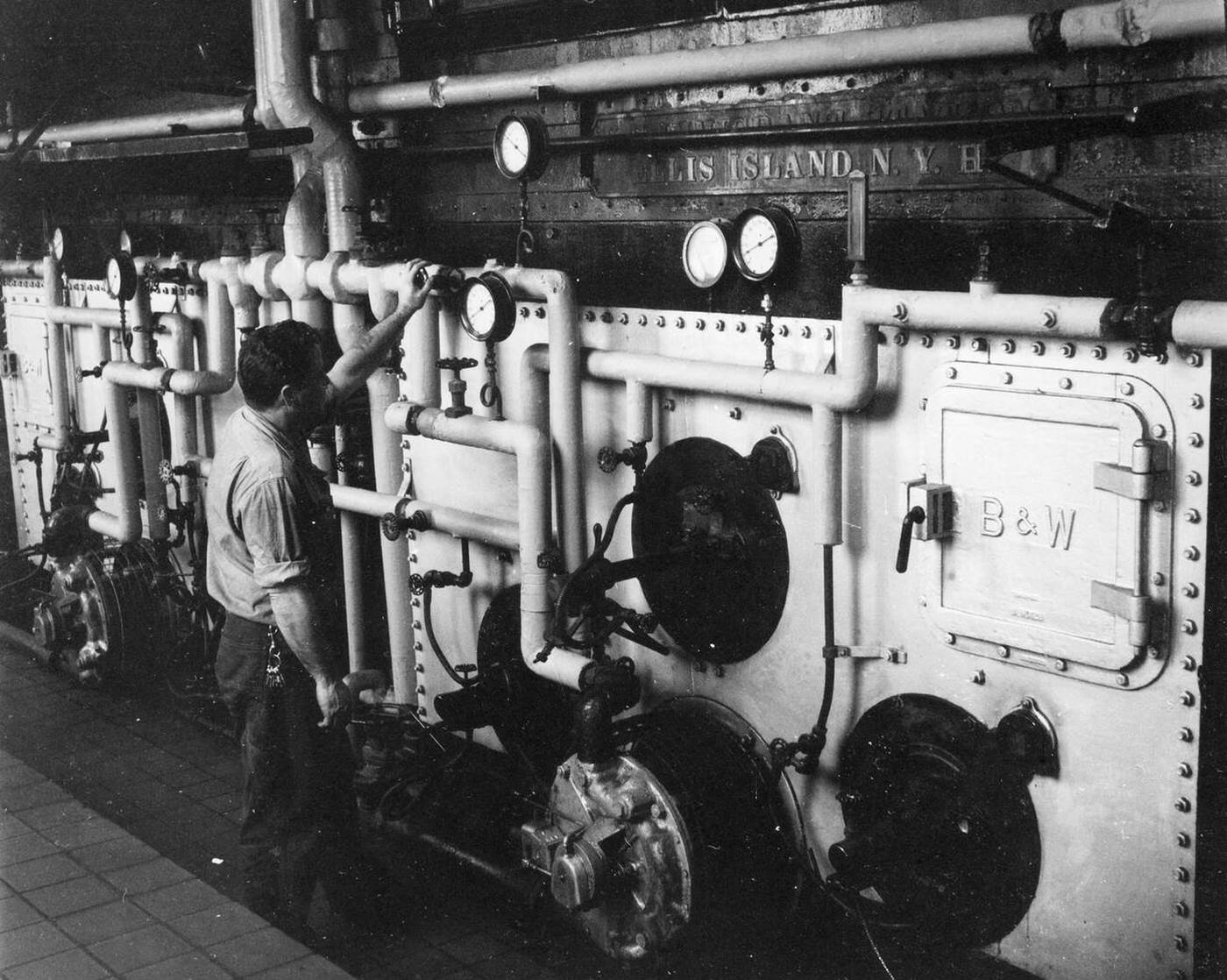 Attendant In The Boiler Room At Ellis Island, 1958