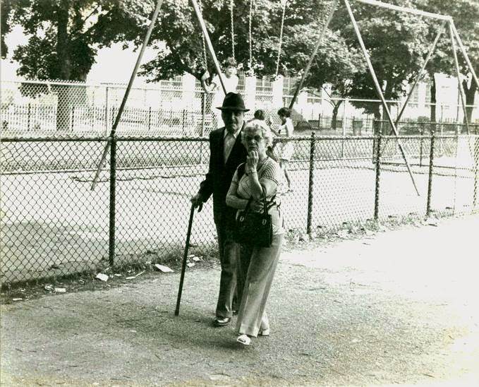 Elderly Couple Walking, Seth Low Park, Brooklyn, 1978.